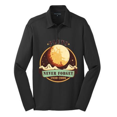 Never Forget Pluto Cute Gift Retro Style Funny Space Science Gift Silk Touch Performance Long Sleeve Polo