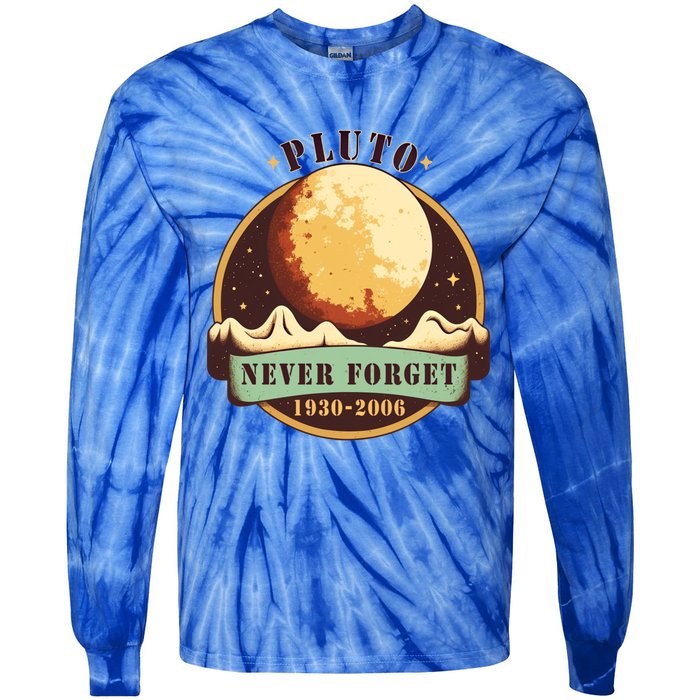 Never Forget Pluto Cute Gift Retro Style Funny Space Science Gift Tie-Dye Long Sleeve Shirt