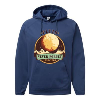 Never Forget Pluto Cute Gift Retro Style Funny Space Science Gift Performance Fleece Hoodie