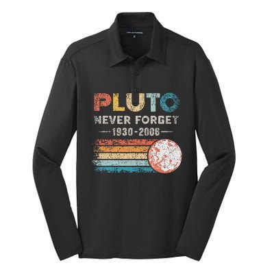 Never Forget Pluto Retro Style Funny Space Science Silk Touch Performance Long Sleeve Polo