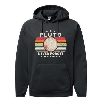 Never Forget Pluto Shirt. Retro Style Funny Space, Science Performance Fleece Hoodie