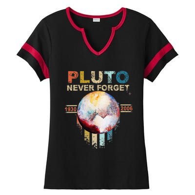 Never Forget Pluto Retro Style Ladies Halftime Notch Neck Tee