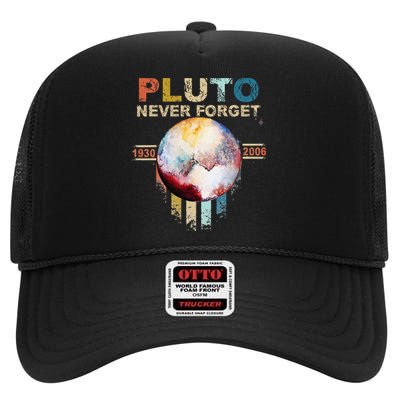 Never Forget Pluto Retro Style High Crown Mesh Back Trucker Hat