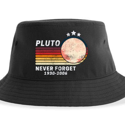 Never Forget Pluto, Retro Style Funny Space Sustainable Bucket Hat