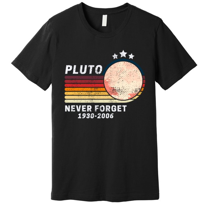 Never Forget Pluto, Retro Style Funny Space Premium T-Shirt