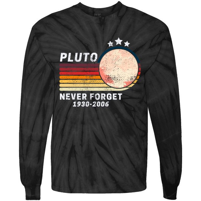 Never Forget Pluto, Retro Style Funny Space Tie-Dye Long Sleeve Shirt