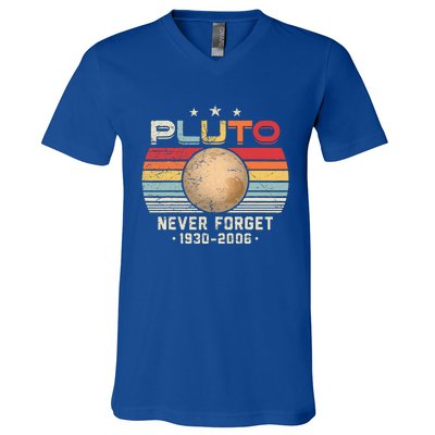 Never Forget Pluto Retro Funny Science Space V-Neck T-Shirt