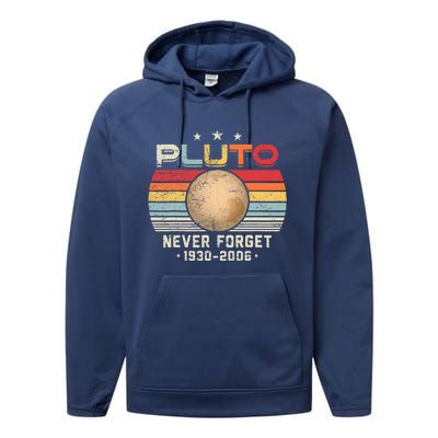 Never Forget Pluto Retro Funny Science Space Performance Fleece Hoodie