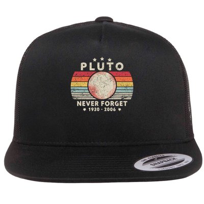 Never Forget Pluto . Retro Style Funny Space Science Flat Bill Trucker Hat