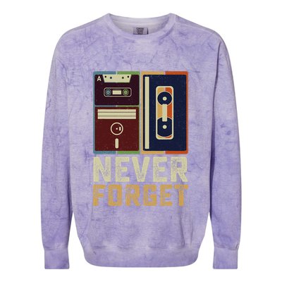 Never Forget Retro Vintage Cool 80s 90s Funny Geeky Nerdy Colorblast Crewneck Sweatshirt