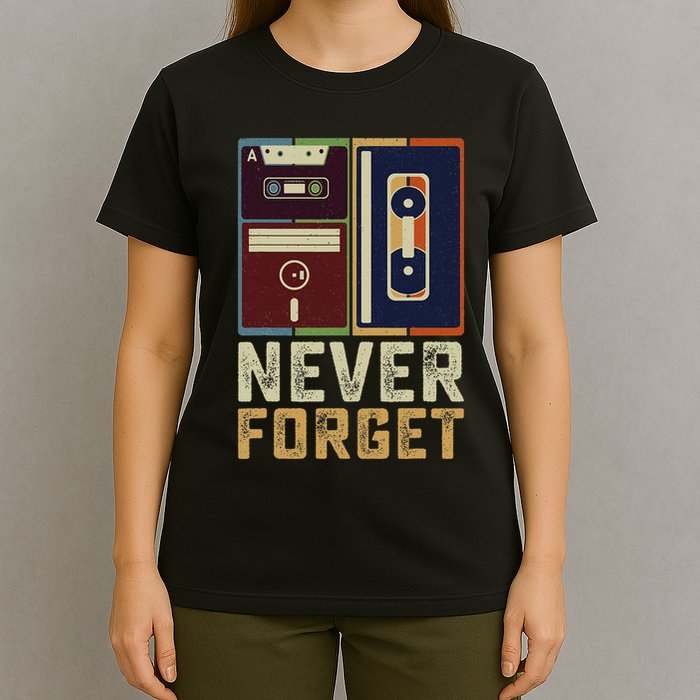 Never Forget Retro Vintage Cool 80s 90s Funny Geeky Nerdy T-Shirt