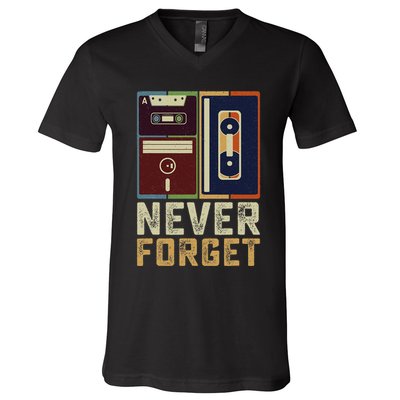 Never Forget Retro Vintage Cool 80s 90s Funny Geeky Nerdy V-Neck T-Shirt