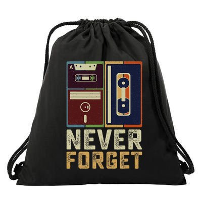 Never Forget Retro Vintage Cool 80s 90s Funny Geeky Nerdy Drawstring Bag