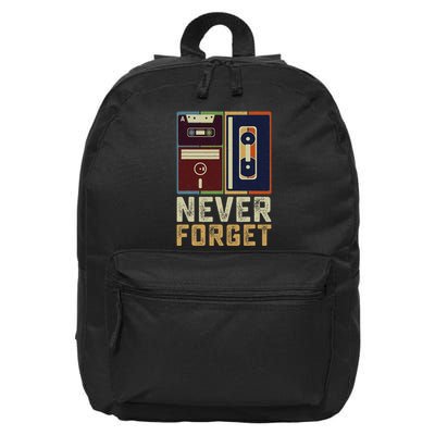 Never Forget Retro Vintage Cool 80s 90s Funny Geeky Nerdy 16 in Basic Backpack