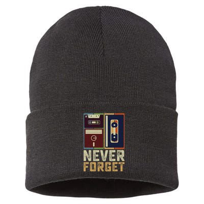 Never Forget Retro Vintage Cool 80s 90s Funny Geeky Nerdy Sustainable Knit Beanie