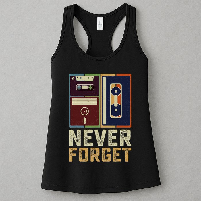 Never Forget Retro Vintage Cool 80s 90s Funny Geeky Nerdy Womens Tank Top