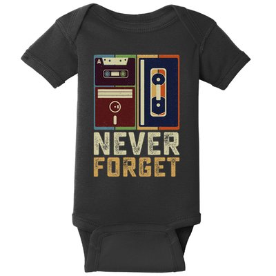 Never Forget Retro Vintage Cool 80s 90s Funny Geeky Nerdy Baby Bodysuit