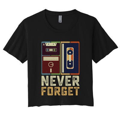 Never Forget Retro Vintage Cool 80s 90s Funny Geeky Nerdy Crop Top