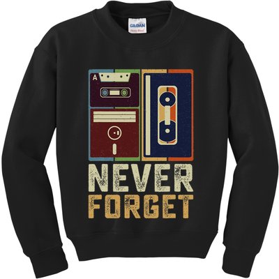 Never Forget Retro Vintage Cool 80s 90s Funny Geeky Nerdy Kids Sweatshirt