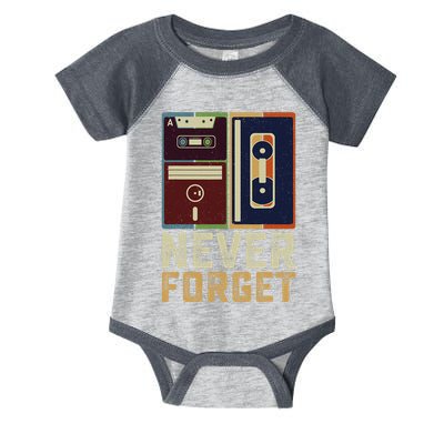 Never Forget Retro Vintage Cool 80s 90s Funny Geeky Nerdy Infant Baby Jersey Bodysuit