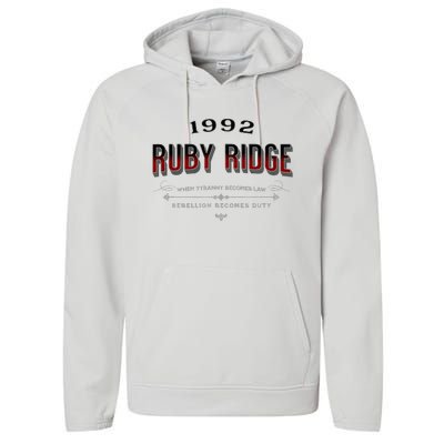 Never Forget Ruby Ridge When Tyranny Becomes Law Performance Fleece Hoodie