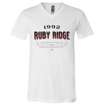 Never Forget Ruby Ridge When Tyranny Becomes Law V-Neck T-Shirt