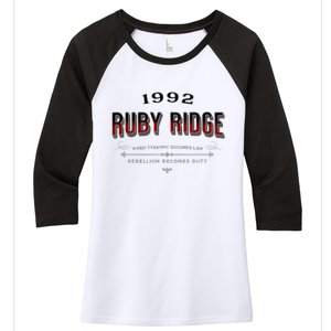 Never Forget Ruby Ridge When Tyranny Becomes Law Women's Tri-Blend 3/4-Sleeve Raglan Shirt