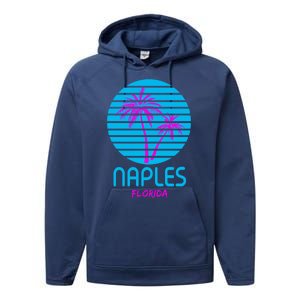 Naples Florida Retro Palm Tree Sunset Performance Fleece Hoodie