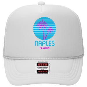 Naples Florida Retro Palm Tree Sunset High Crown Mesh Back Trucker Hat