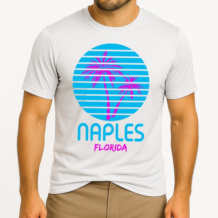 Naples Florida Retro Palm Tree Sunset Cooling Performance Crew T-Shirt