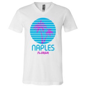 Naples Florida Retro Palm Tree Sunset V-Neck T-Shirt