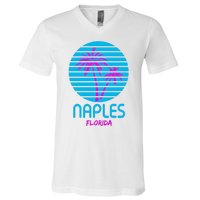 Naples Florida Retro Palm Tree Sunset V-Neck T-Shirt