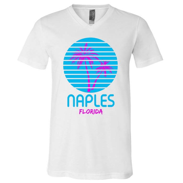 Naples Florida Retro Palm Tree Sunset V-Neck T-Shirt