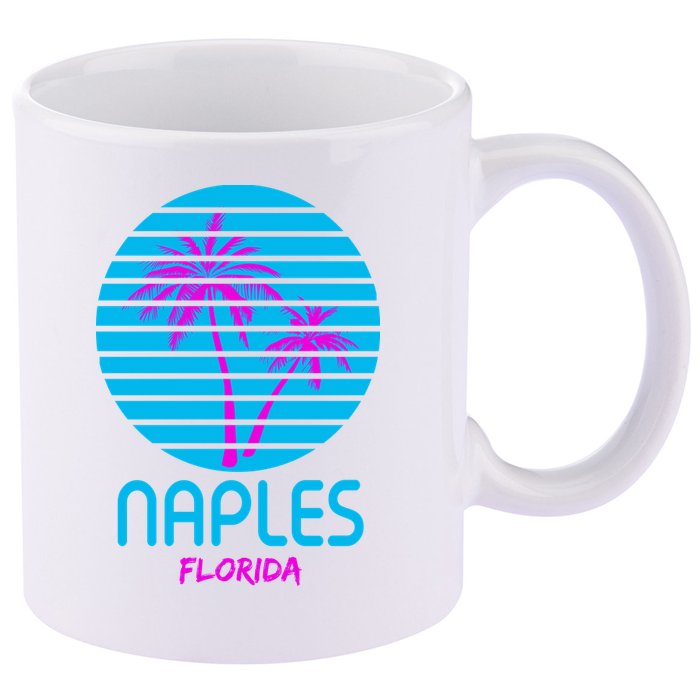 Naples Florida Retro Palm Tree Sunset 11oz C Handle Ceramic Mug