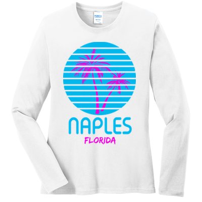 Naples Florida Retro Palm Tree Sunset Ladies Long Sleeve Shirt