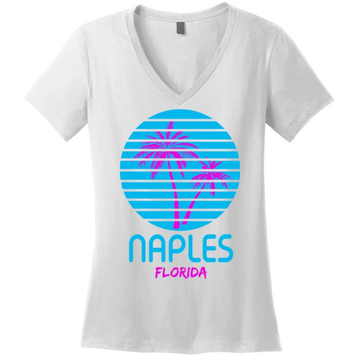 Naples Florida Retro Palm Tree Sunset Women's V-Neck T-Shirt