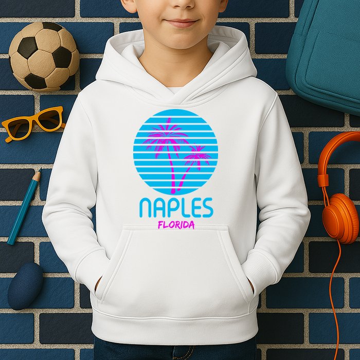 Naples Florida Retro Palm Tree Sunset Kids Hoodie