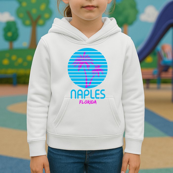 Naples Florida Retro Palm Tree Sunset Kids Hoodie