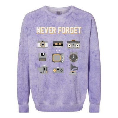 Never Forget Retro Vintage 90's Technology Old Gadgets Gift Colorblast Crewneck Sweatshirt