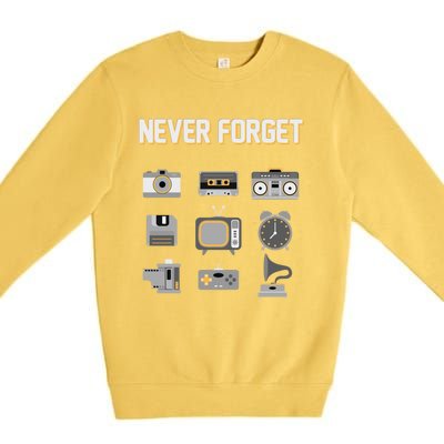 Never Forget Retro Vintage 90's Technology Old Gadgets Gift Premium Crewneck Sweatshirt