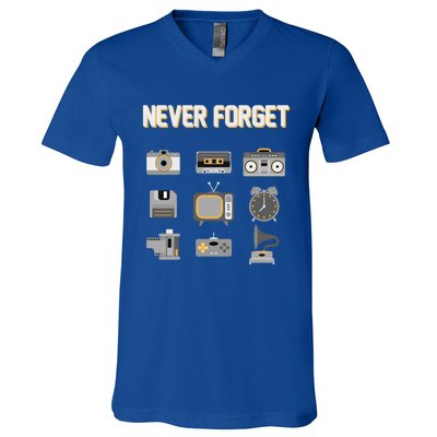 Never Forget Retro Vintage 90's Technology Old Gadgets Gift V-Neck T-Shirt