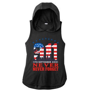 Never Forget September 11 2001 Memorial Day American Flag Ladies PosiCharge Tri-Blend Wicking Draft Hoodie Tank