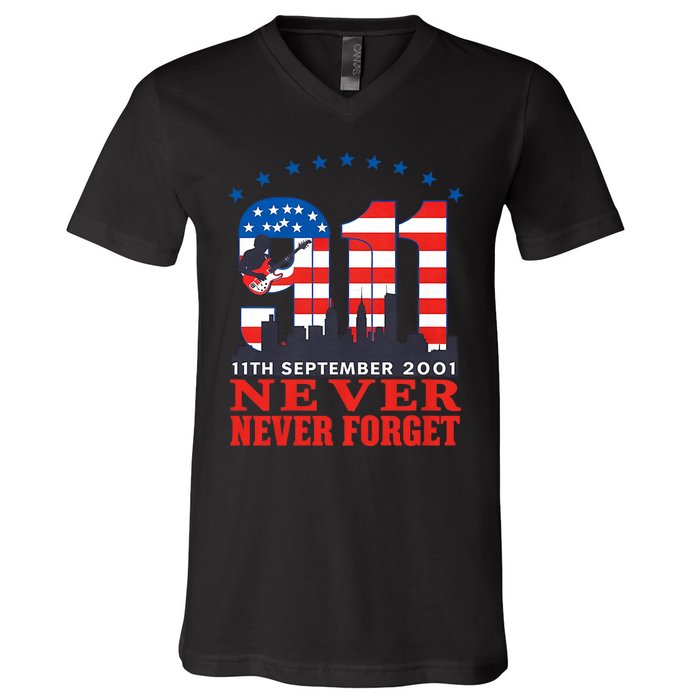 Never Forget September 11 2001 Memorial Day American Flag V-Neck T-Shirt