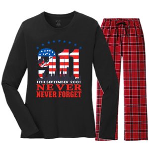 Never Forget September 11 2001 Memorial Day American Flag Women's Long Sleeve Flannel Pajama Set 