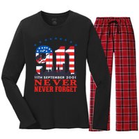 Never Forget September 11 2001 Memorial Day American Flag Women's Long Sleeve Flannel Pajama Set 