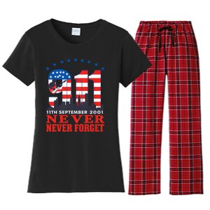 Never Forget September 11 2001 Memorial Day American Flag Women's Flannel Pajama Set