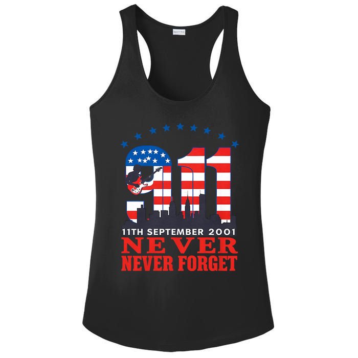 Never Forget September 11 2001 Memorial Day American Flag Ladies PosiCharge Competitor Racerback Tank