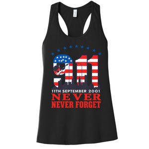 Never Forget September 11 2001 Memorial Day American Flag Women's Racerback Tank