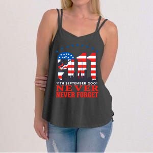 Never Forget September 11 2001 Memorial Day American Flag Women's Strappy Tank