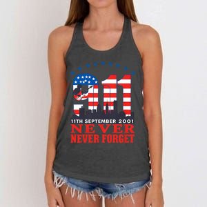 Never Forget September 11 2001 Memorial Day American Flag Women's Knotted Racerback Tank